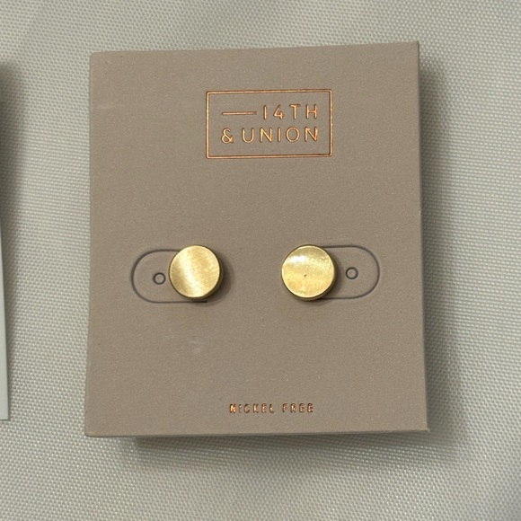 NWT 2 pairs Nordstrom 14th and Union Dangle and Stud Gold Color Earrings - Picture 3 of 5